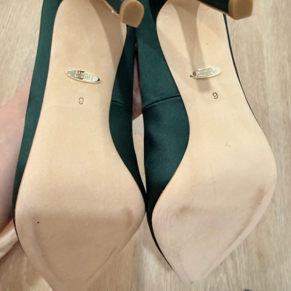 Badgley Mischka Green Satin Heels with Crystal Buckle - Picture 5 of 7